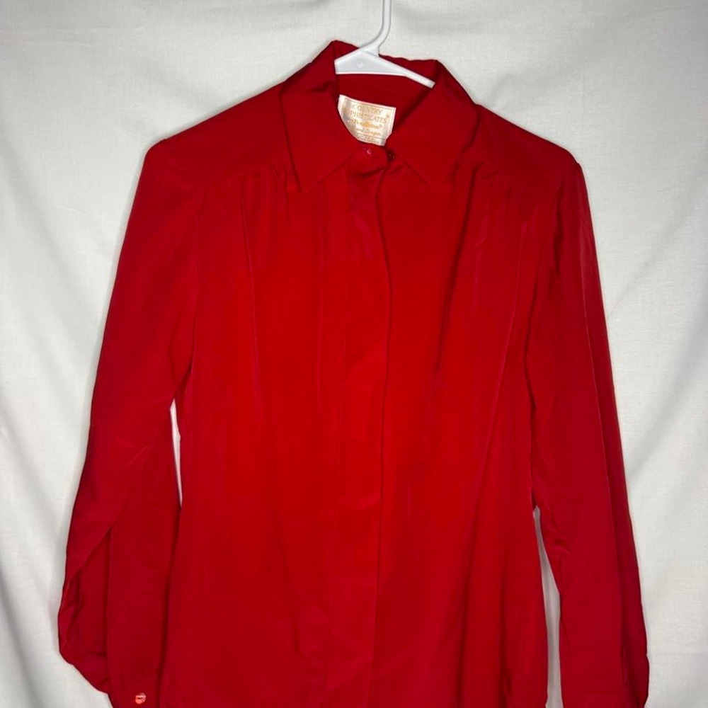Country Sophisticates by Pendleton Long Sleeve Button-Down Blouse, Red, Vtg, 10